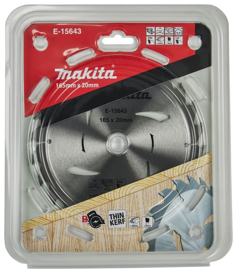 Makita Zubehör E-15643 Kreissägeblatt Holz 165 x 20 x 1,6 mm T24