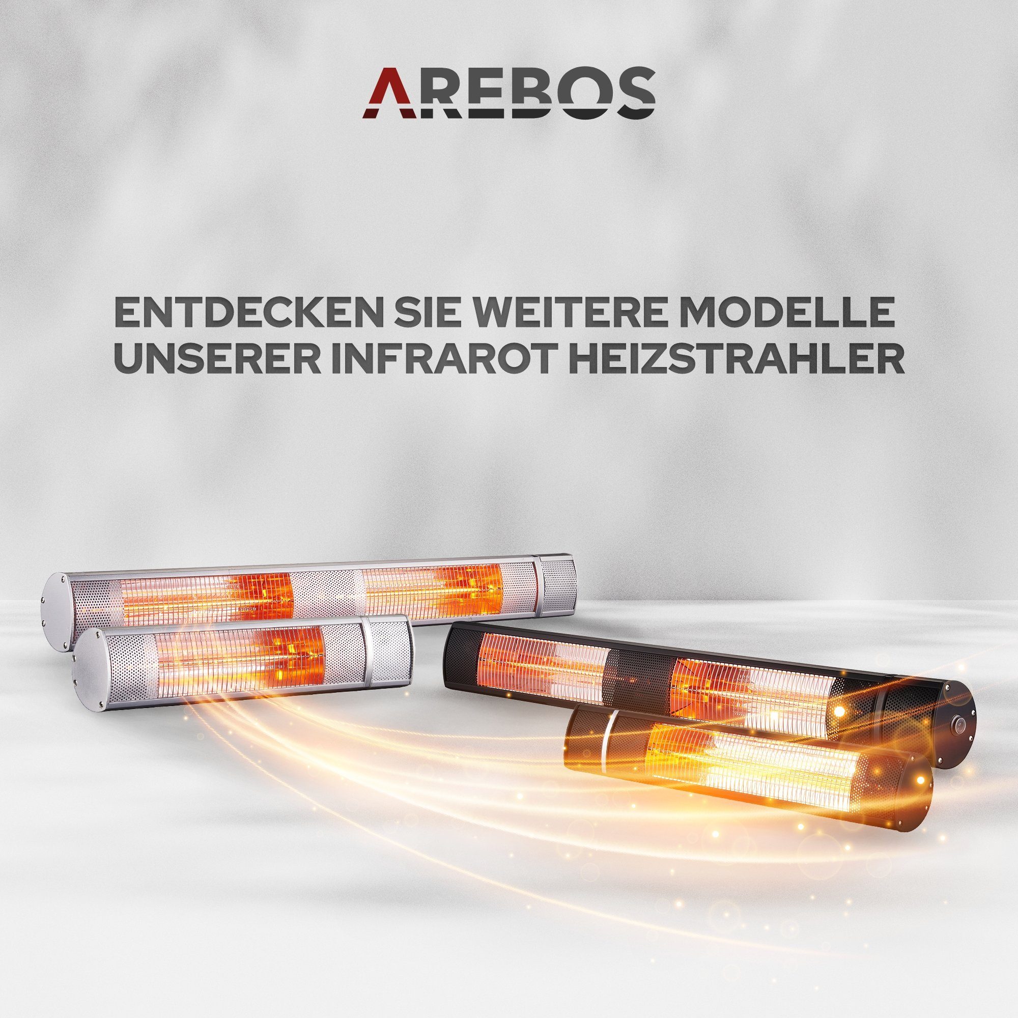Arebos Heizstrahler 2.000 W, Infrarotheizstrahler mit Fernbedienung, 3 Heizstufen