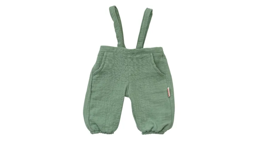 Heless - Puppen-Latzhose aus 100 % Bio-Baumwolle, salbeigrün, mit weißem T-Shirt, 2-teilig, Gr. 35-45 cm