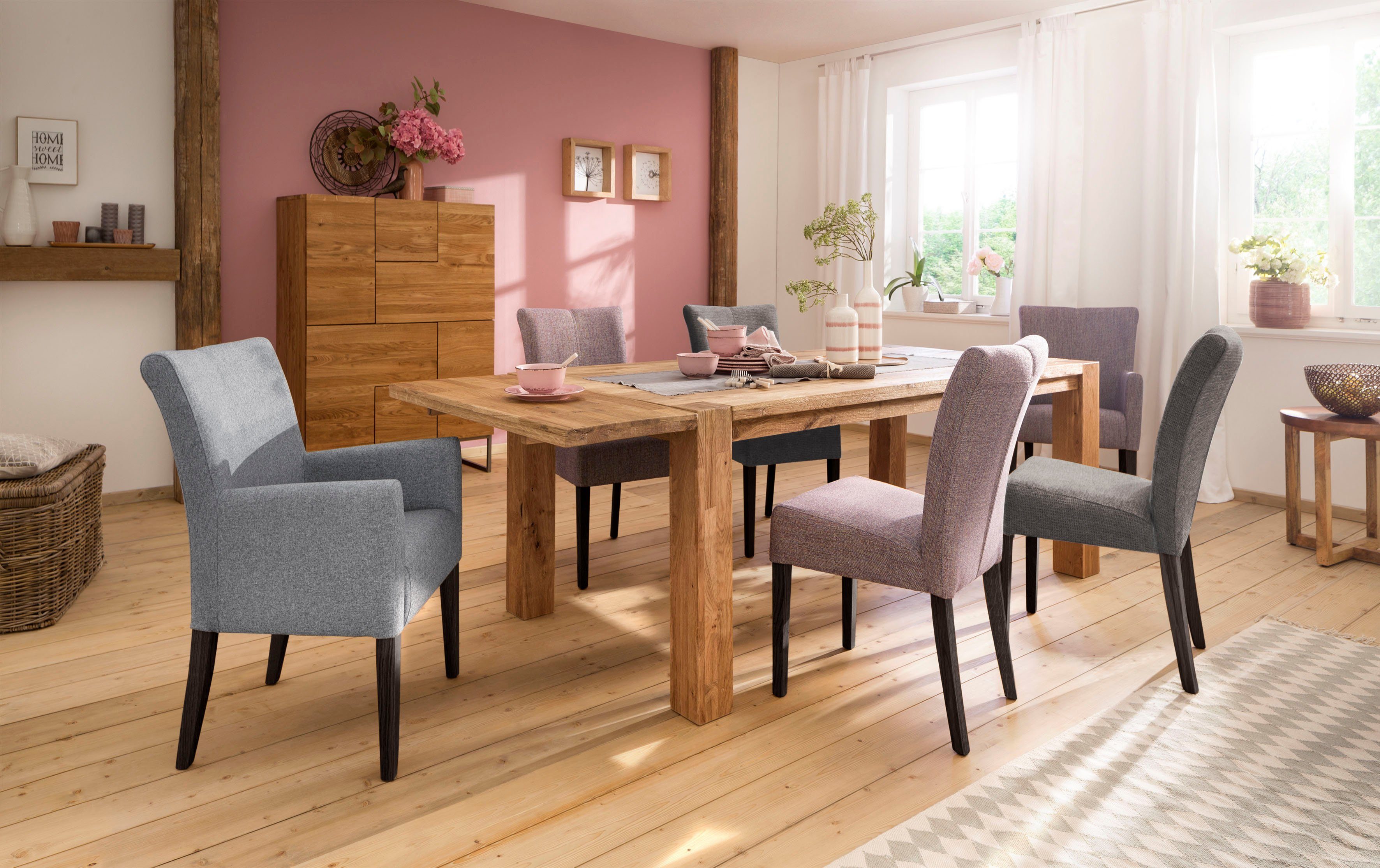 Home affaire Stuhl Queen (Set, 2 St), Beine aus massiver Buche, wengefarben lackiert