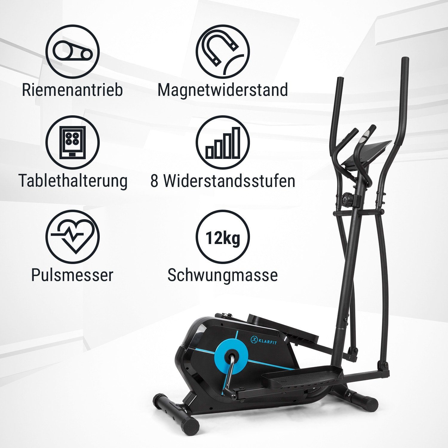 KLARFIT Heimtrainer Tauon (Tablet-Halterung ;pullsmesser;Trainingscomputer mit LCD-Display)
