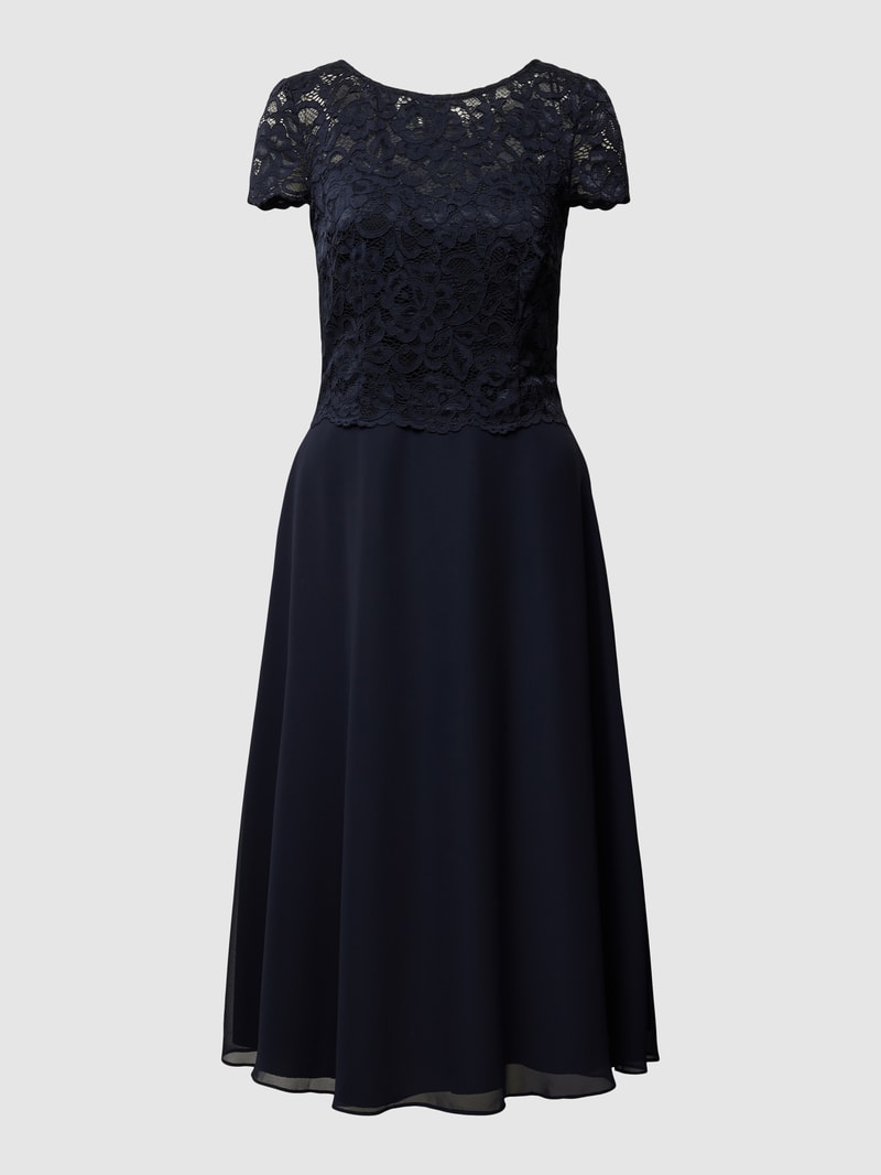 Cocktailkleid mit Zierbesatz in marineblau meliert