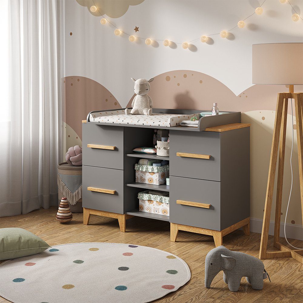 VitaliSpa® Wickelkommode Wickeltisch MALIA Grau/Eiche