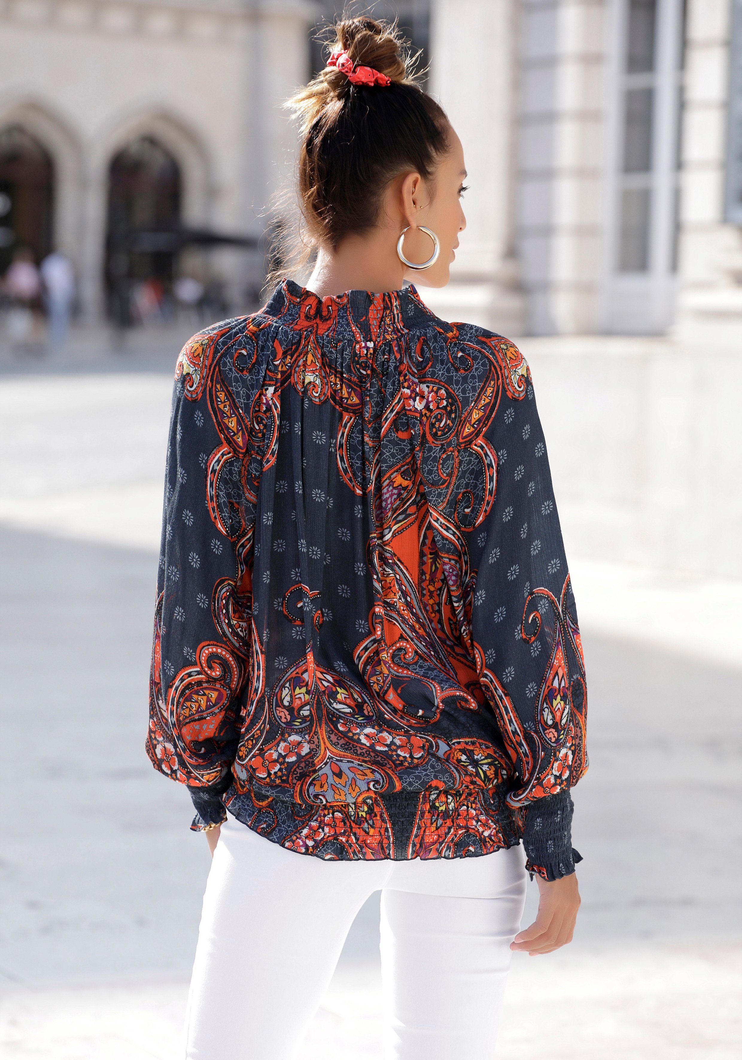 LASCANA Druckbluse mit Paisleyprint und Stehkragen, modische Damenbluse
