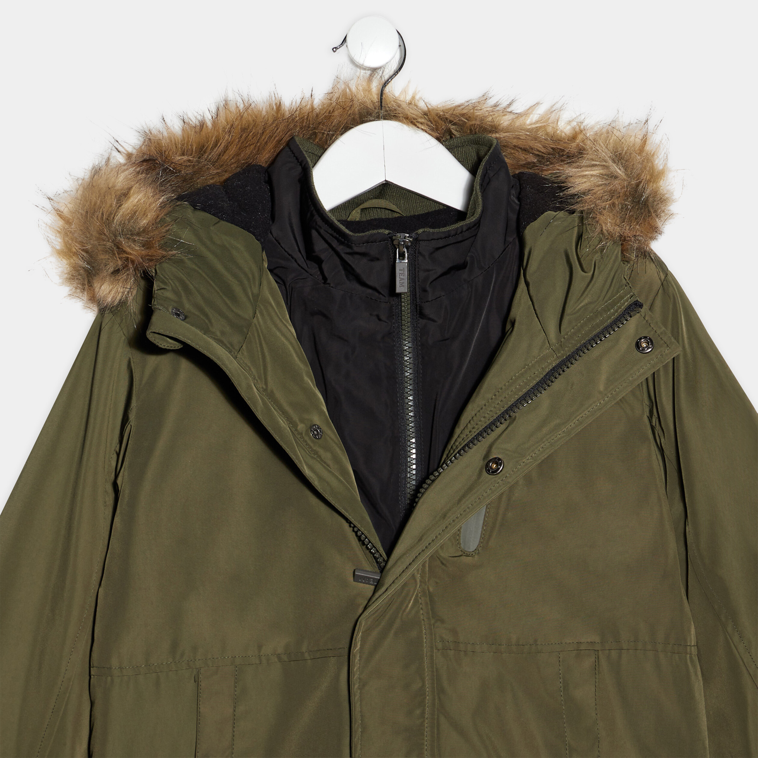 Parka droite doublée à capuche vert kaki garçon | La Halle