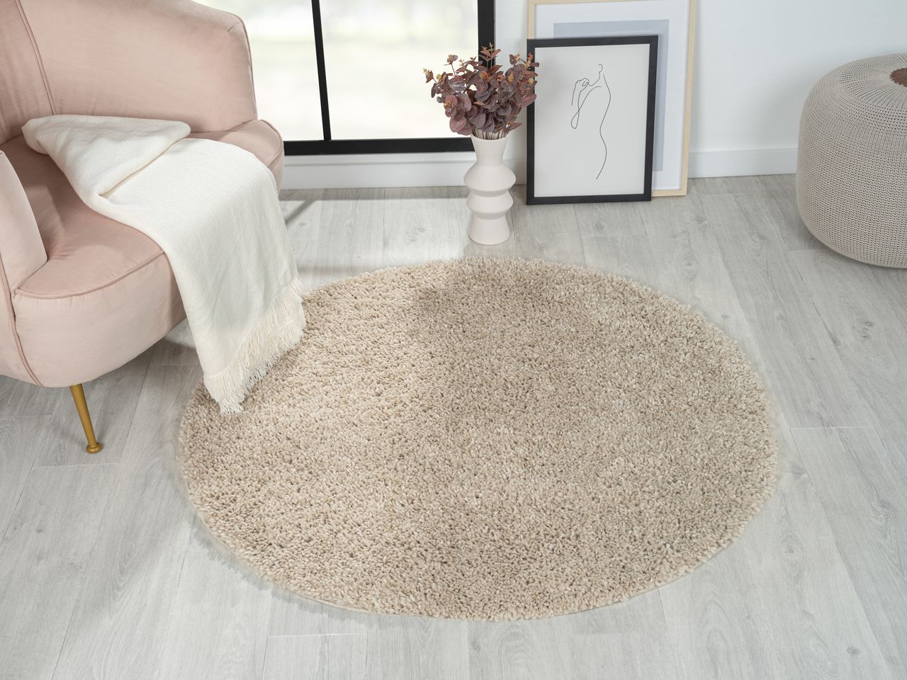 MyFlair Teppich Elodie, 120cm x 120cm, Farbe Beige, rund, Florhöhe 37mm