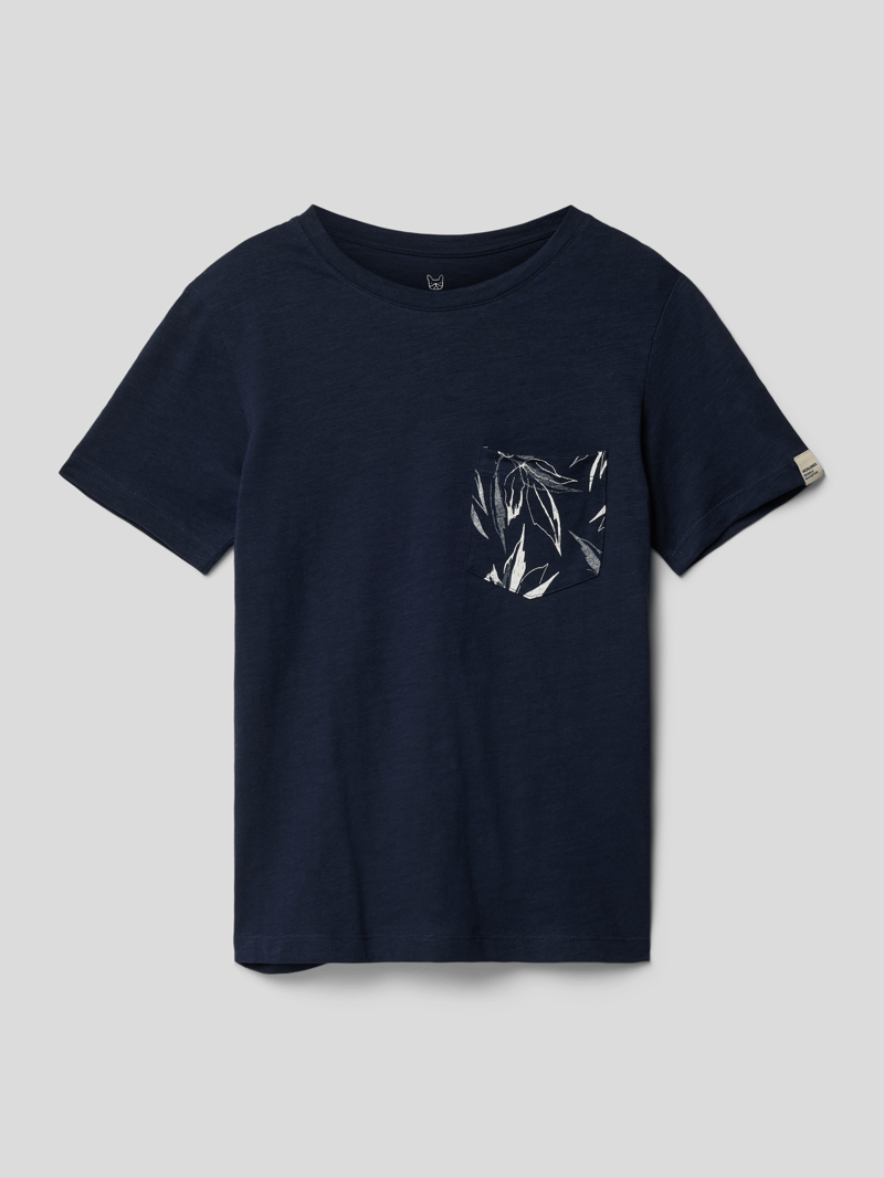T-Shirt aus Baumwolle mit Label-Detail Modell 'CRAYON' in marineblau