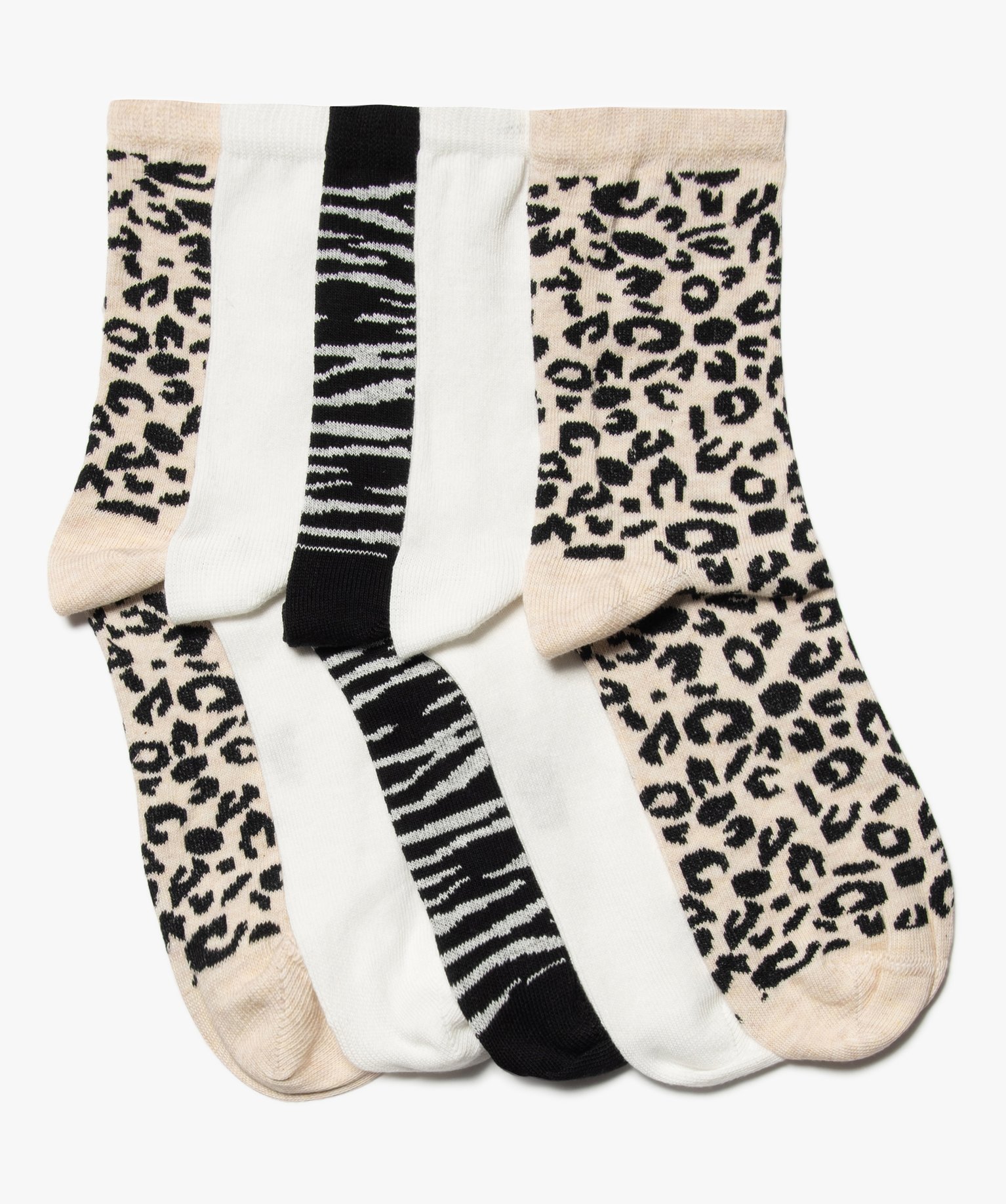 Chaussettes femme tige haute motif animalier beige | GEMO