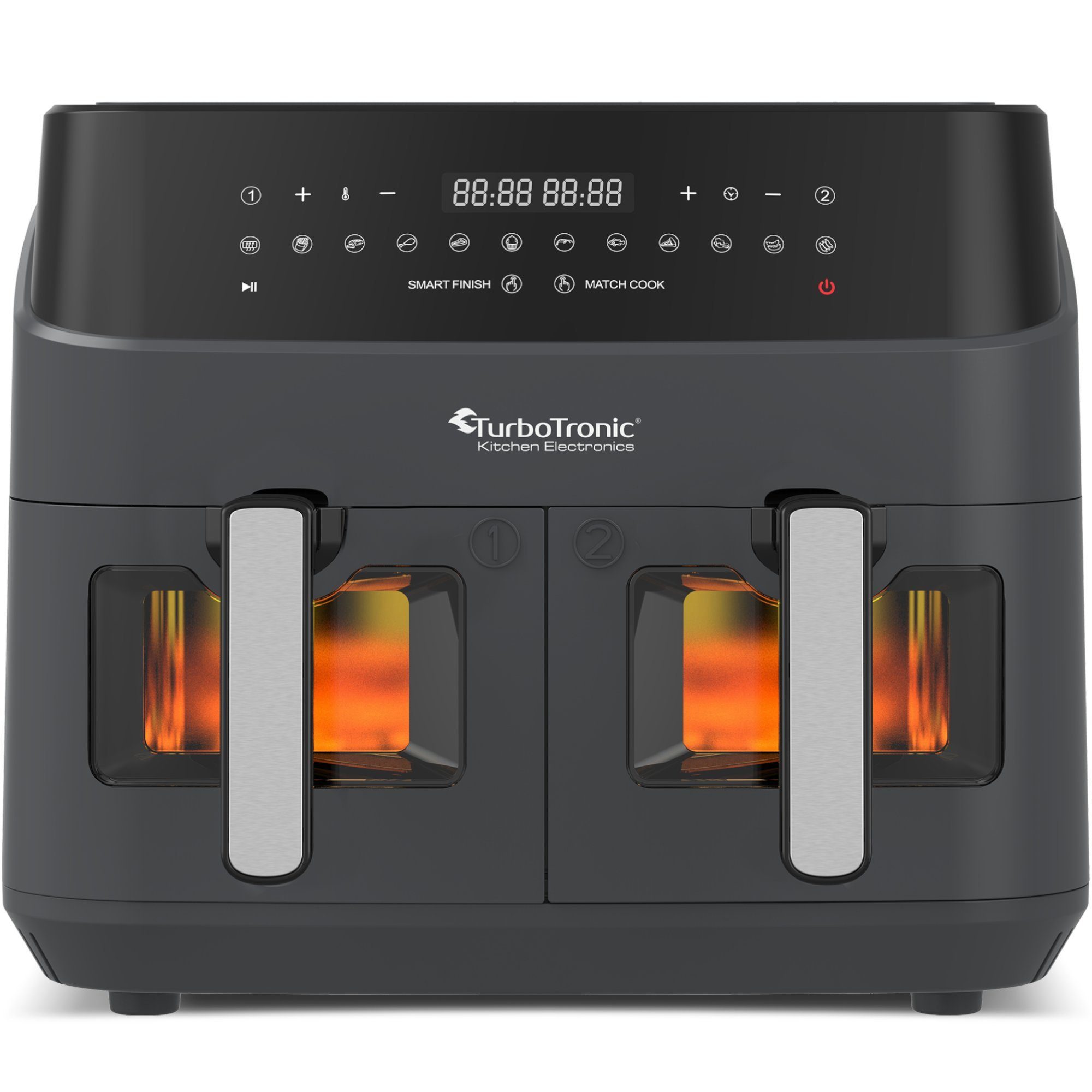 TurboTronic by Z-Line Heißluftfritteuse XXL Doppelkammer 2x 4,5 Liter, 50°C - 200°C, Power, dual, Camping, 1600 W, Fritteuse ohne Fett, digitaler doppel Airfryer Fettfrei