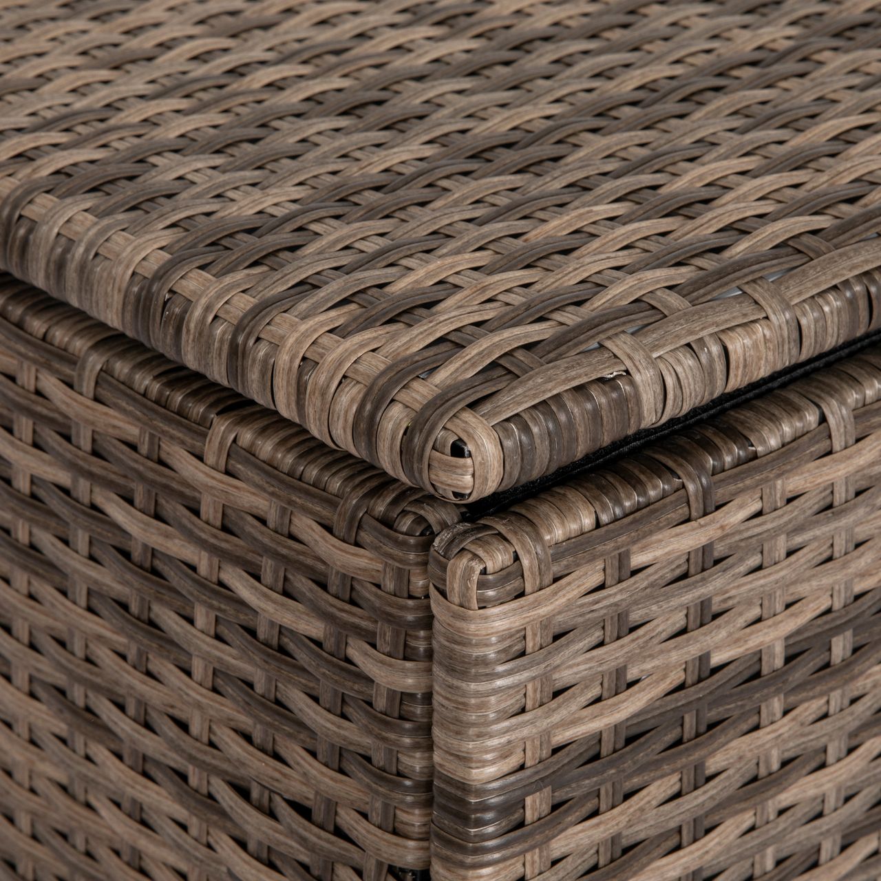 Outsunny Polyrattan Auflagenbox, Kissenbox mit Deckel, Hubautomatik, Sand