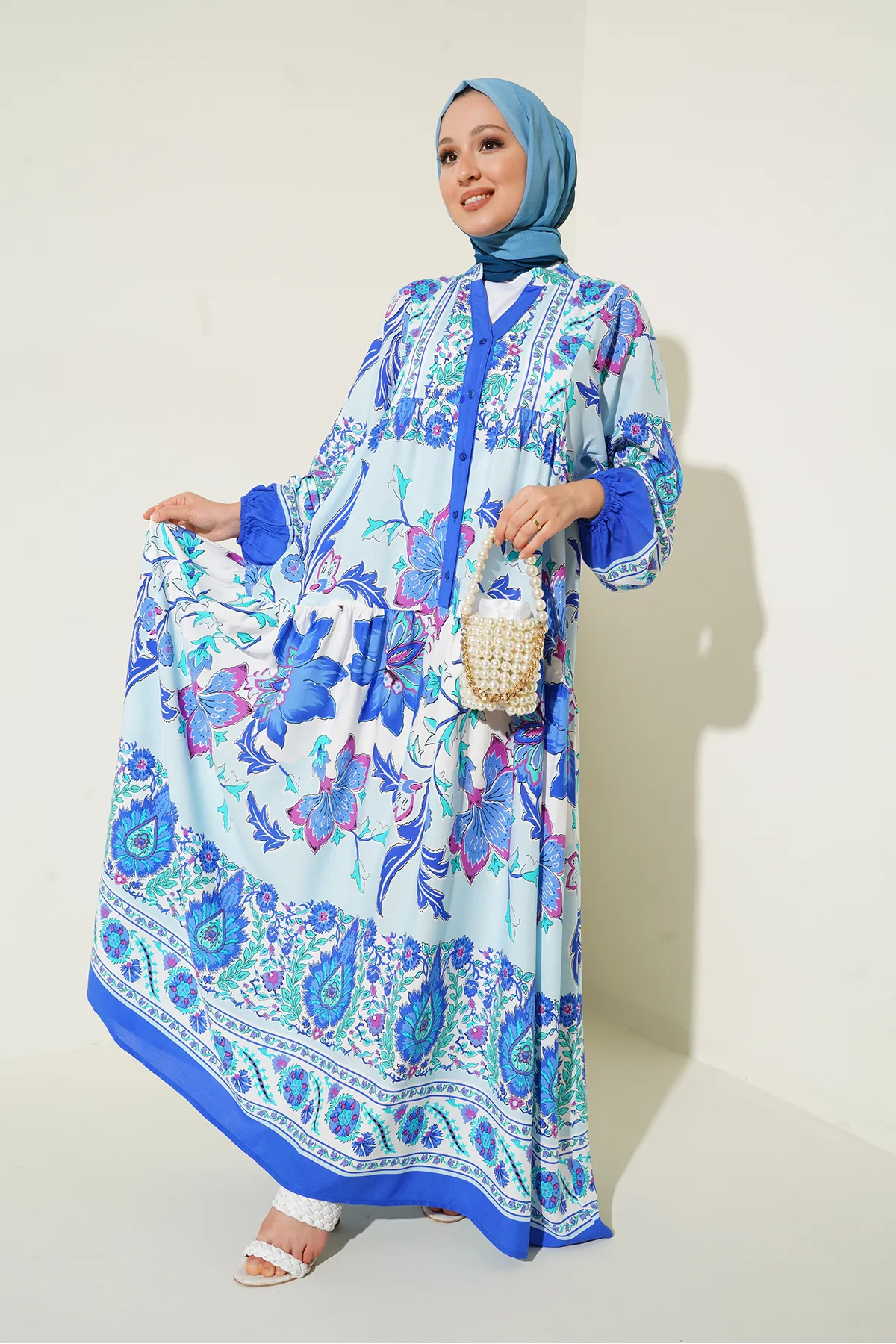 Bigdart  2423 Authentisches gemustertes Hijab-Kleid – D. Saks