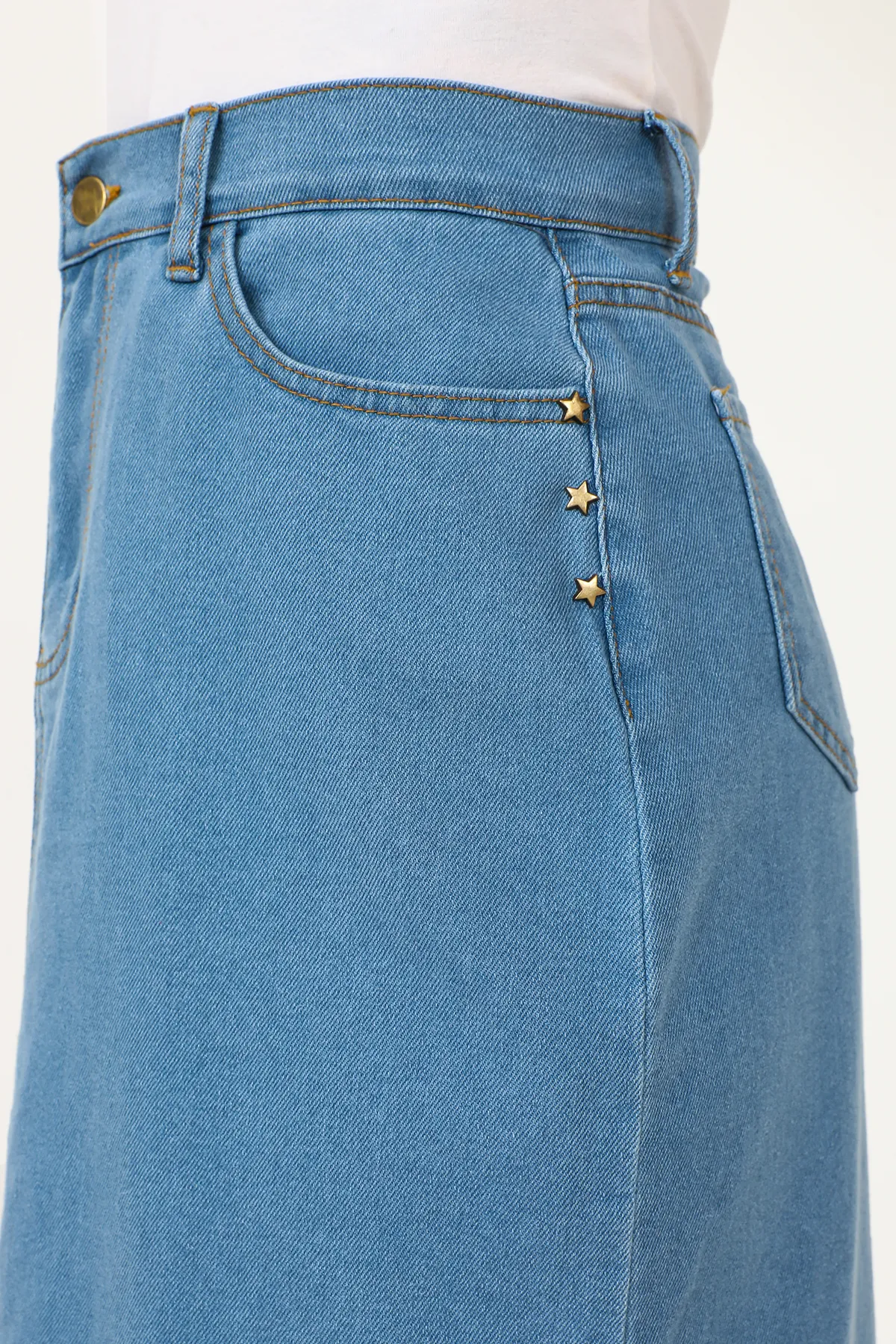 Tesettür Dünyası  Sternendetaillierter Jeansrock TSD231010 Hellblau