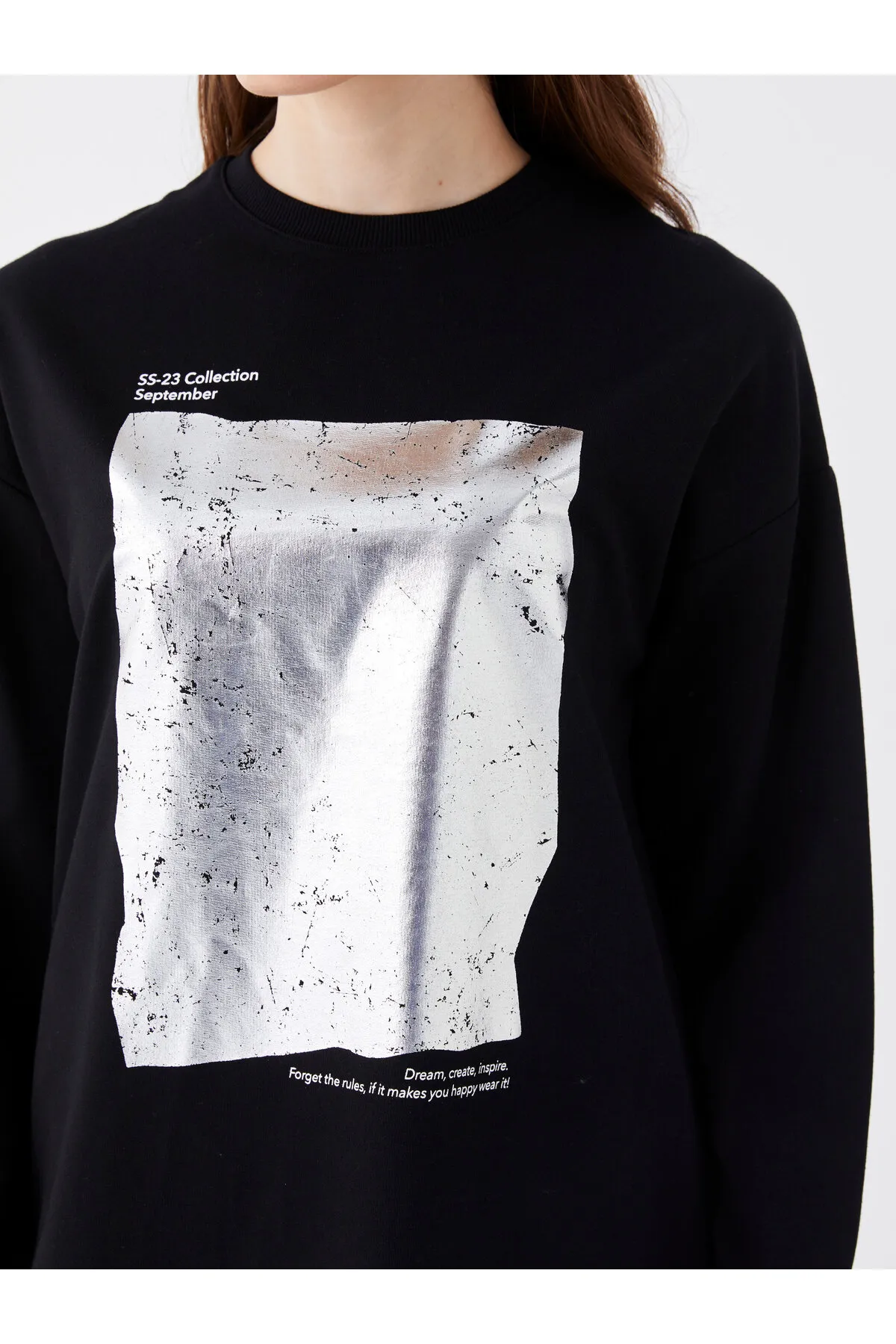 LC Waikiki  Bedruckte Langarm-Sweatshirt-Tunika für Damen mit Rundhalsausschnitt
