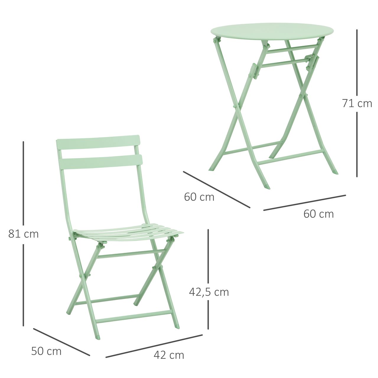 Outsunny 3-tlg. Gartenset Garnitur Bistrotisch mit 2 Stühlen für Hof Garten klappbar Grün