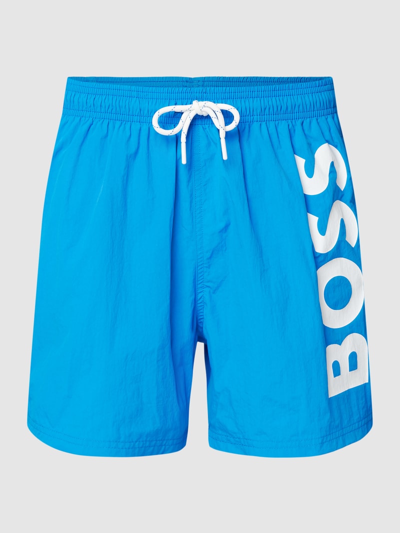 Badehose mit Label-Print Modell 'Octopus' in royalblau