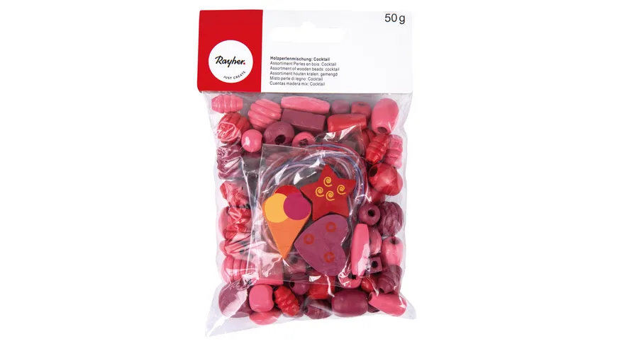Rayher Holzperlenmischung Cocktail, pink 50 g