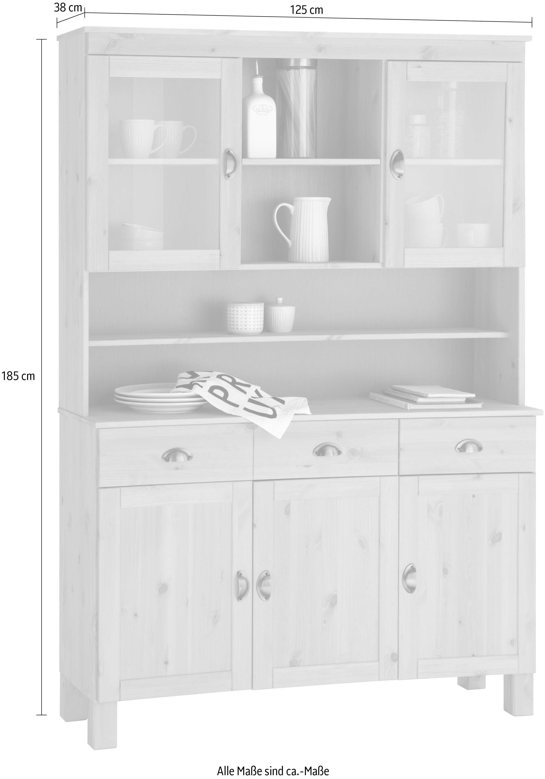 Home affaire Küchenbuffet Oslo 125 cm breit, aus massiver Kiefer, mit 2 Glastüren, Metallgriffe