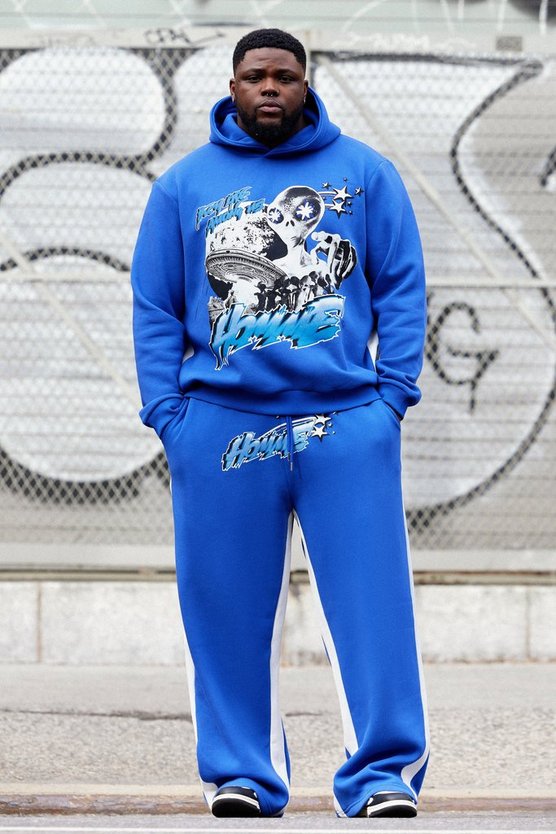Plus Trainingsanzug mit Homme Alien Print und Kapuze