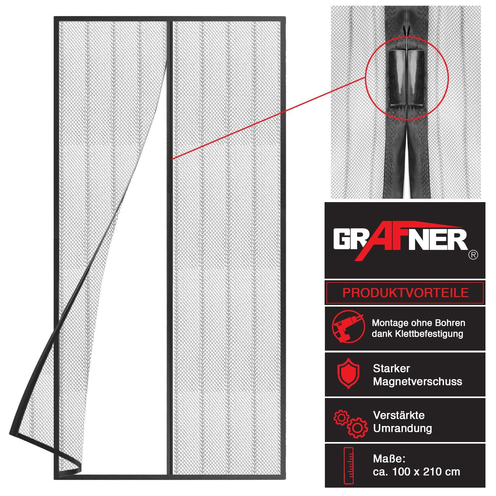 Grafner Insektenschutz-Vorhang Insektenschutzgitter magnetisch Tür Fliegengitter, Maße: ca. 100 x 210 cm