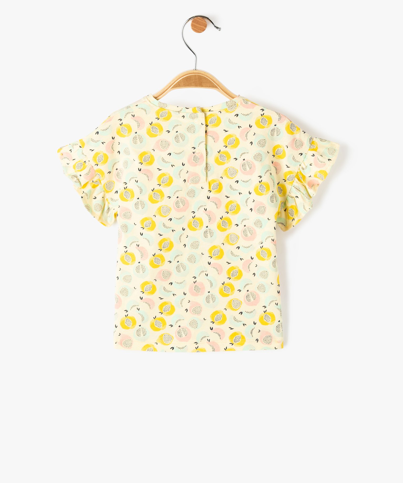 Tee-shirt bébé fille imprimé à manches courtes volantées jaune | GEMO