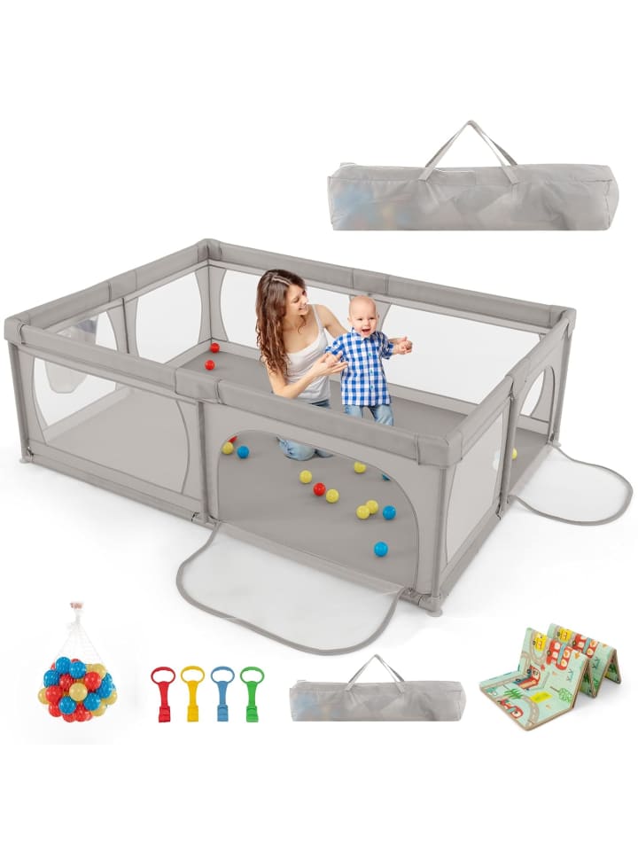 COSTWAY Laufgitter mit 50 Spielbällen in Grau günstig kaufen 68 cm