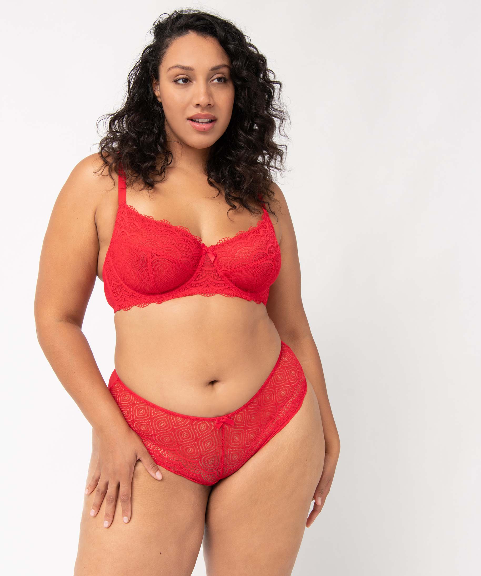 Shorty en dentelle et tulle femme grande taille rouge | GEMO