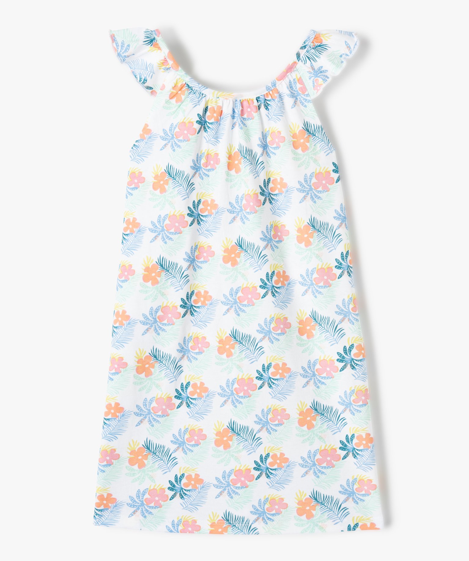 Chemise de nuit fille à motifs fleuris avec volants sur les... imprime | GEMO