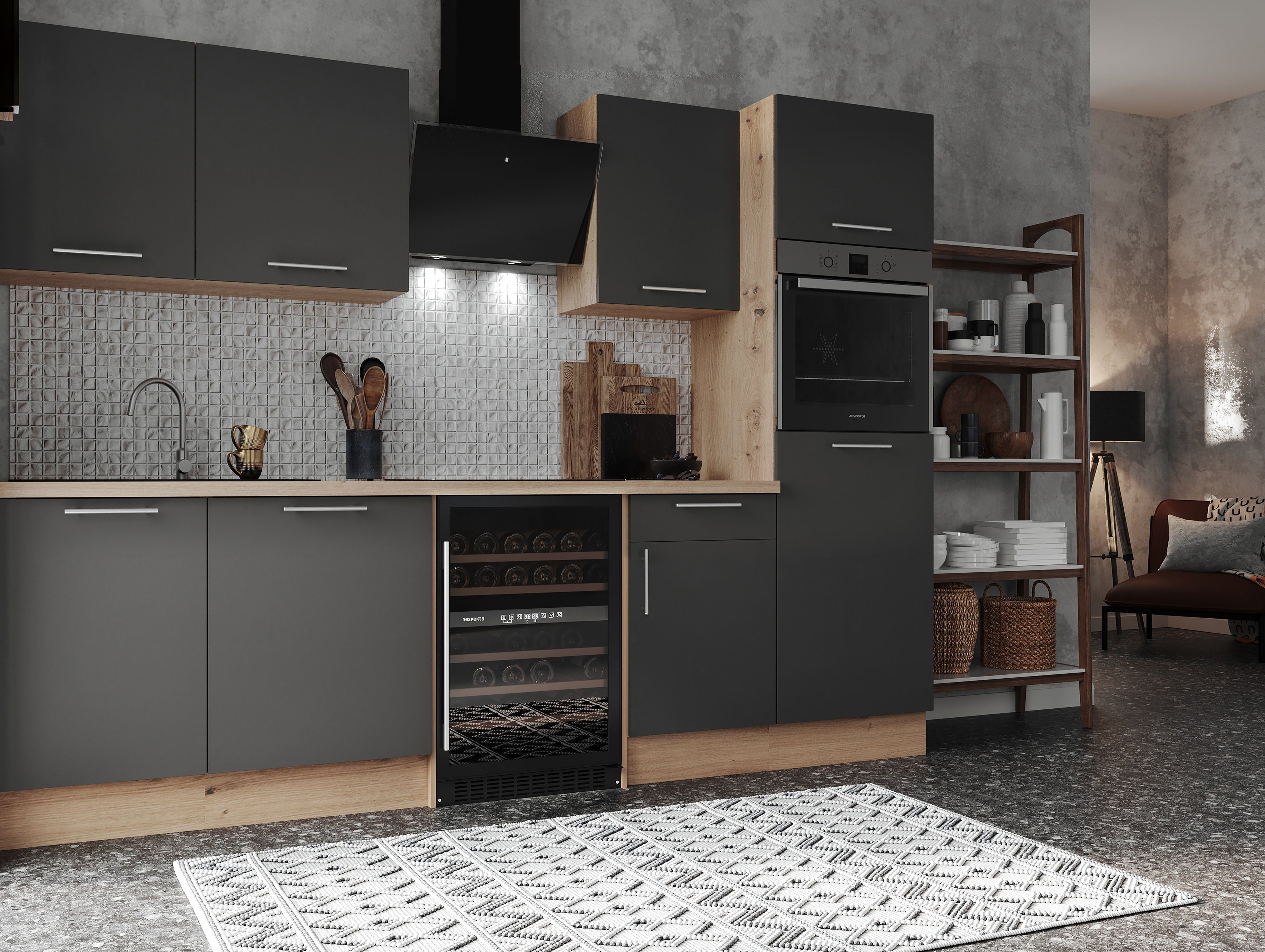 RESPEKTA Weinkühlschrank Weintemperierschrank unterbaufähig 46 F, für 46 Standardflaschen á 0,75l