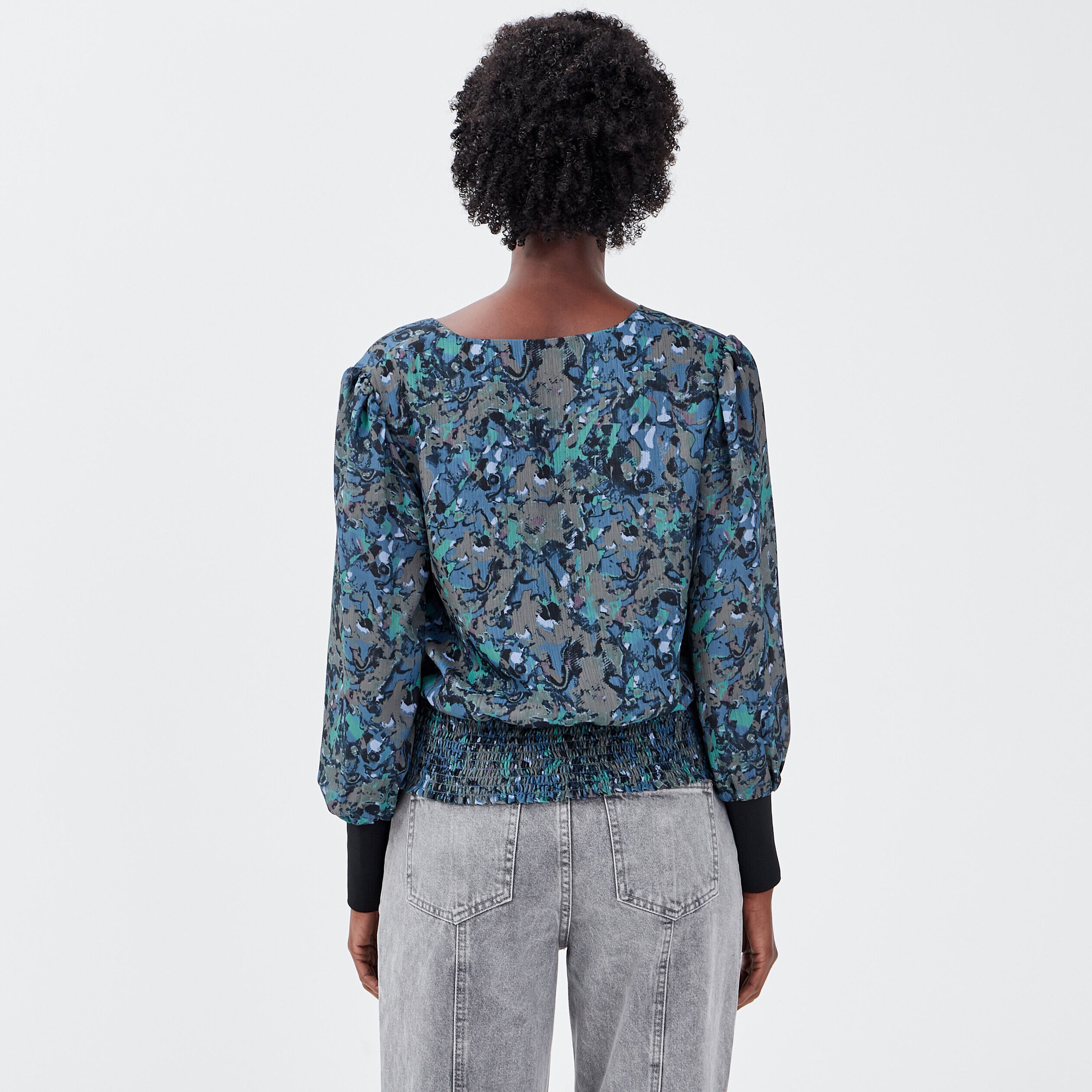 Blouse manches longues bleu canard femme | Cache Cache