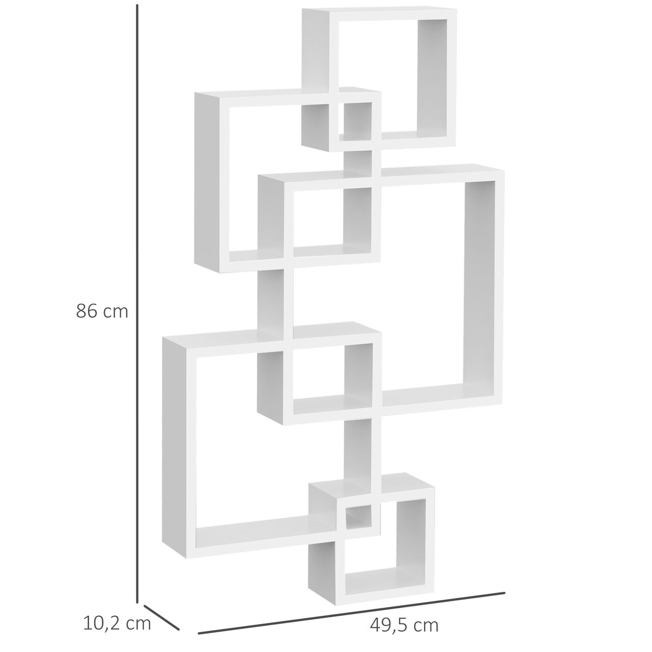 HOMCOM Wandregal Schweberegal Wandboard mit 5 ineinandergreifenden Würfel, 9 Fächer, Wanddeko für Wohnzimmer Schlafzimmer Tannenholz Weiß 49,5 x 10,2 x 86 cm