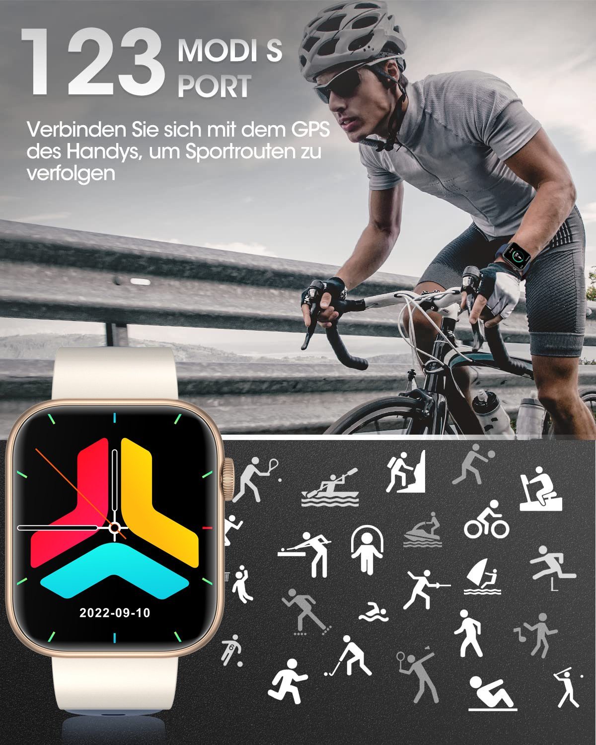 Mutoy Smartwatch Fitness Tracker Damen Herren mit Anruffunktion Smartwatch (1.85