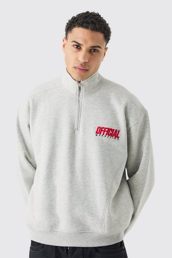 Kastiges Oversize Sweatshirt mit 1/4 Reißverschluss und 3D Stickerei