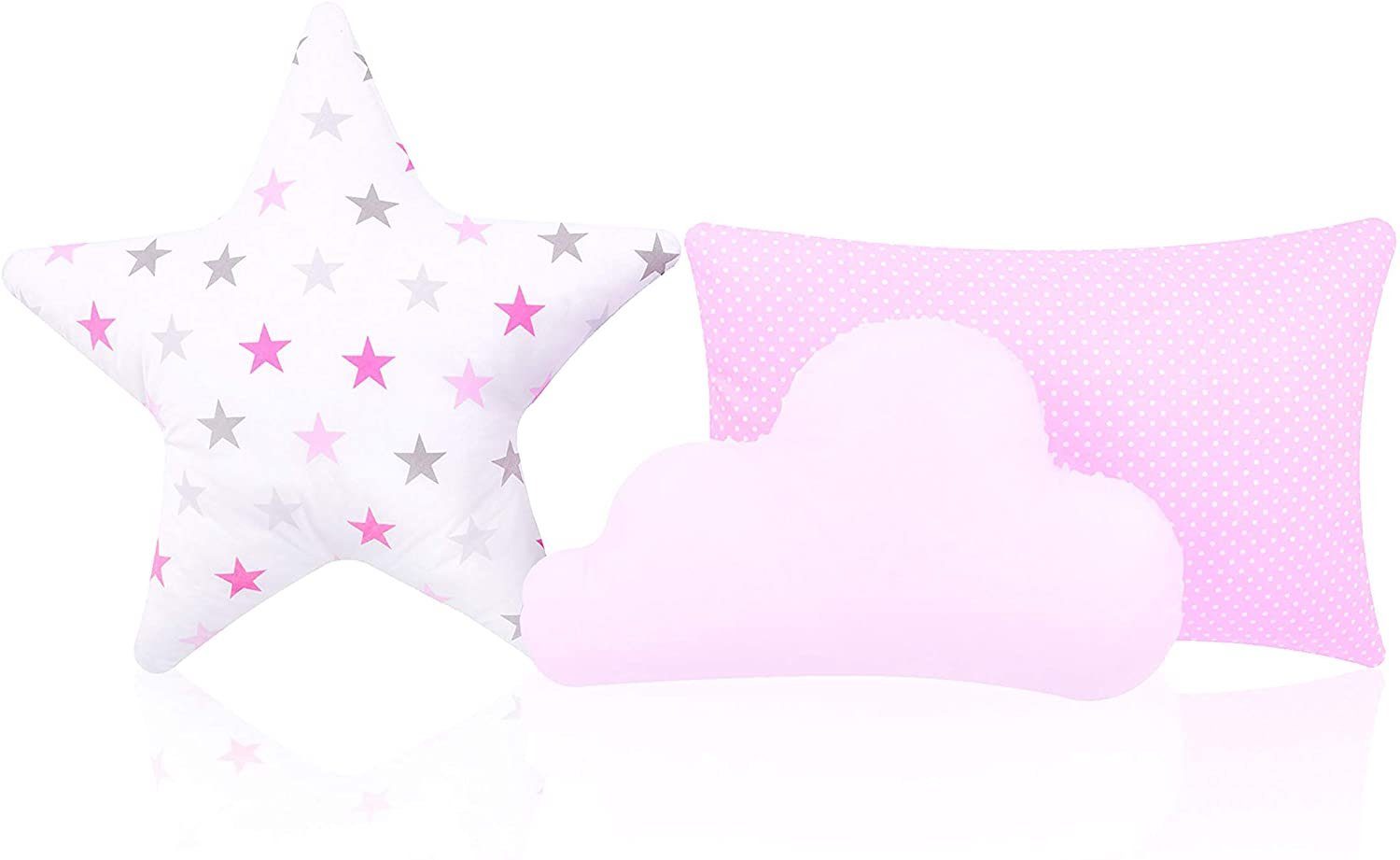 Amilian Dekokissen (Made in EU) 3er Set: 1 x Sternkissen, 1 x Wolkenkissen, 1 x Dekokissen, Zierkissen, Kopfkissen, für Schlafzimmer; Sofa; Babyzimmer; Kinderbett