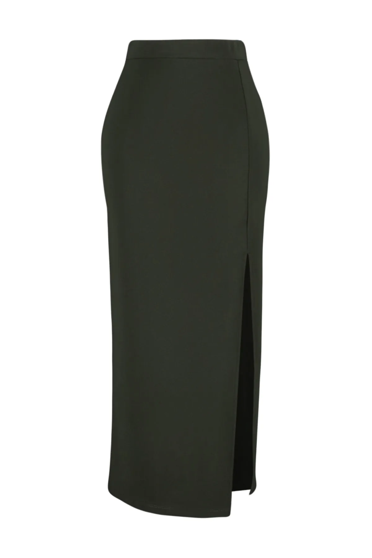 Trendyol Collection  Khakifarbener eleganter Maxirock aus Crêpe mit Schlitz und hoher Taille aus Stretch-Strick TWOSS23ET00351
