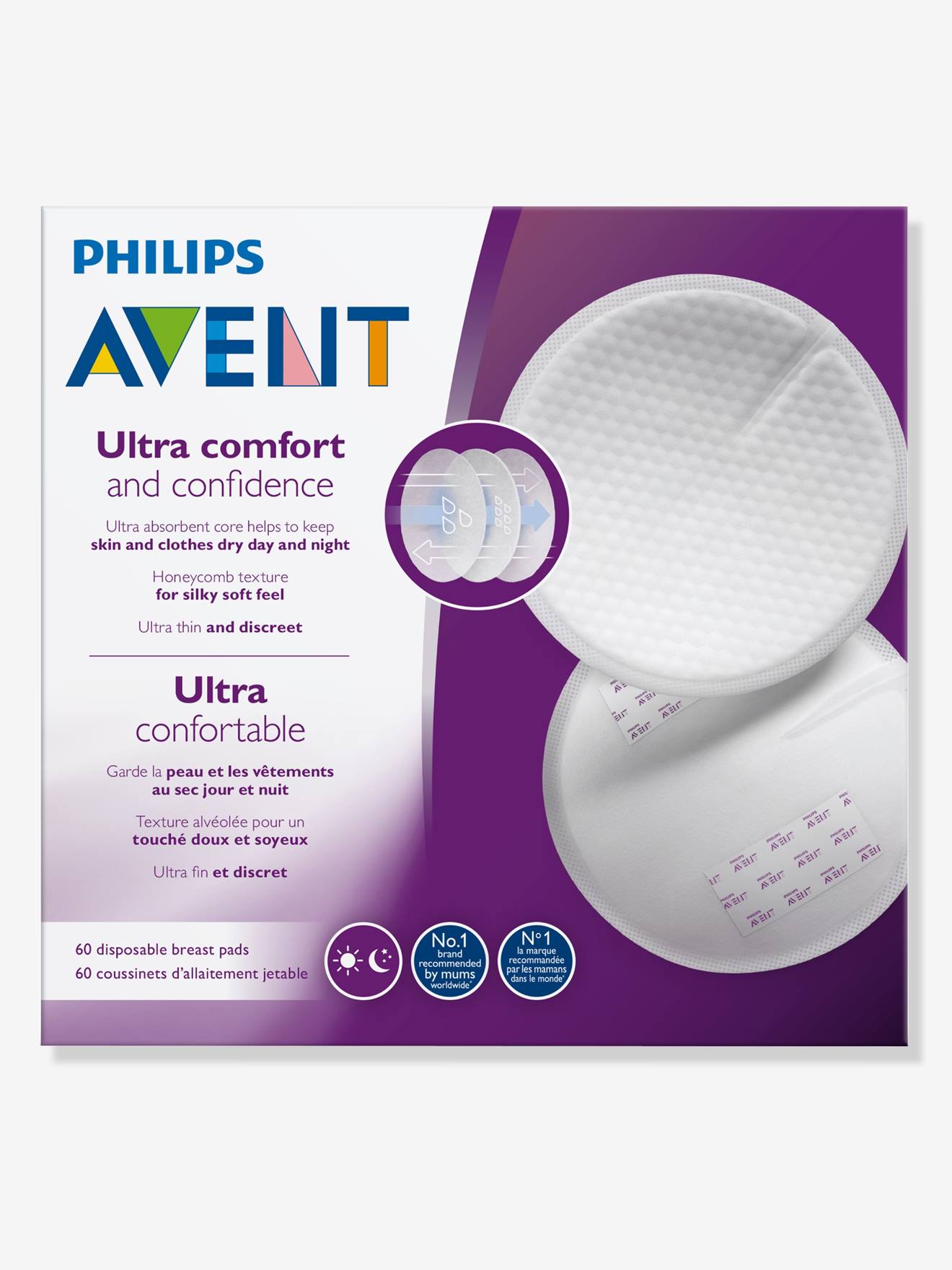 Lot de 60 coussinets d'allaitement jetables Philips AVENT blanc