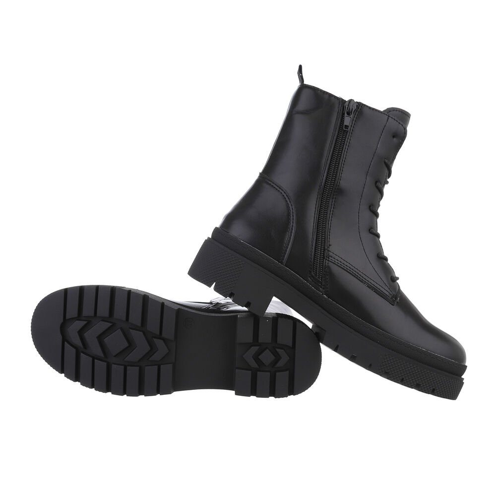 Ital-Design Damen Schnürschuhe Freizeit Schnürstiefelette Blockabsatz Plateaustiefeletten in Schwarz