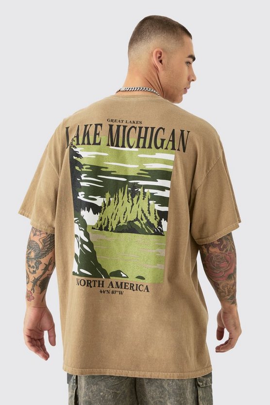 Oversize T-Shirt mit Lake Michigan Print