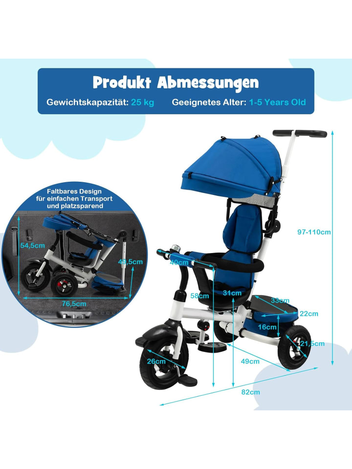 COSTWAY Dreirad 4 in 1 ab 1 Jahr in Blau günstig kaufen onesize