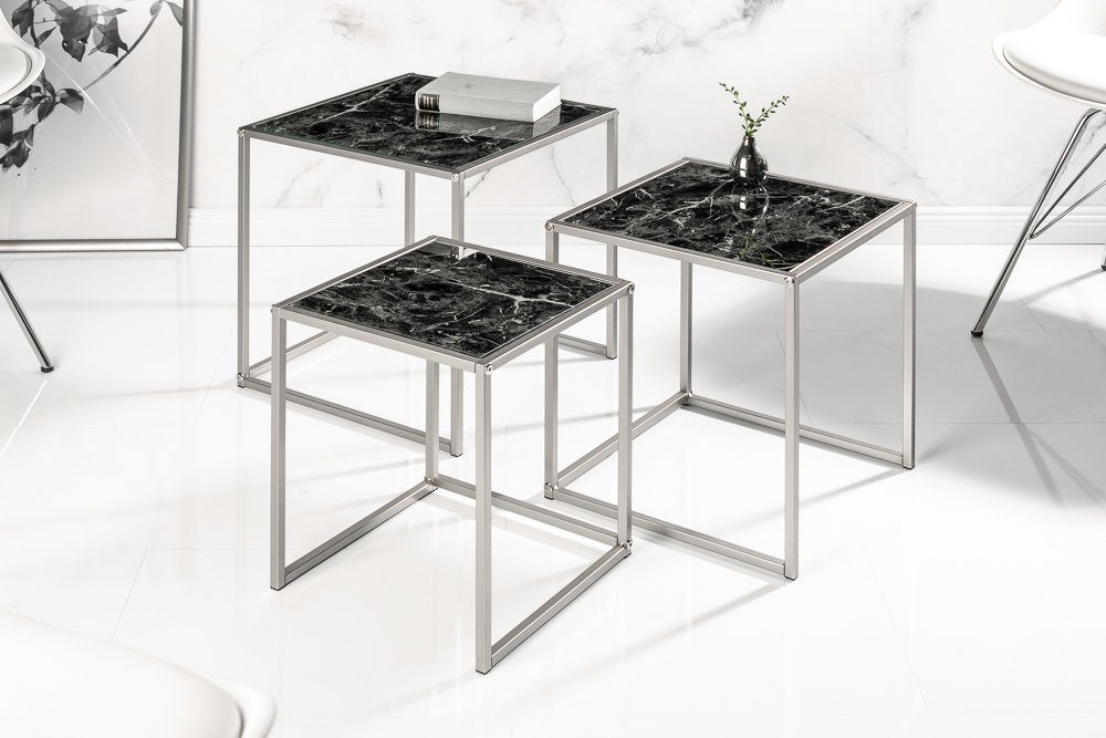 riess-ambiente Beistelltisch ELEMENTS 40cm schwarz (Set, 3-St), Marmor-Optik · Glastisch · Metall · Modern Design