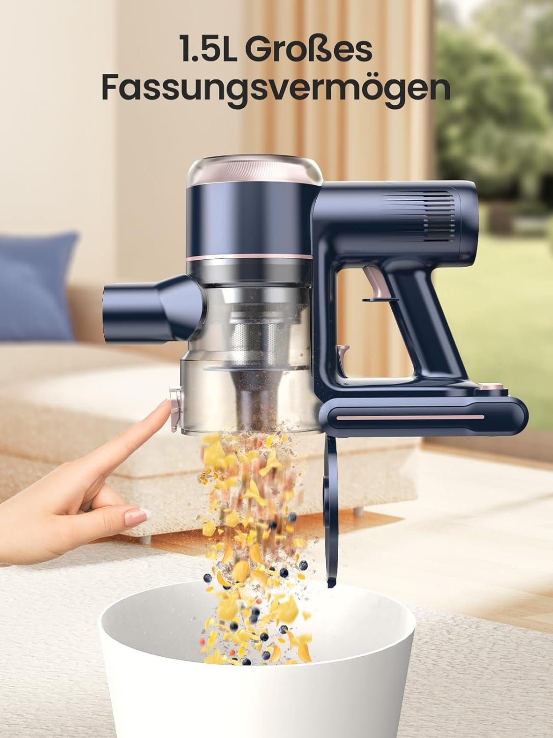 Honiture Akku-Hand-und Stielstaubsauger, Handstaubsauger, 400W/33000pa handstaubsauger mit akku, Bis zu 60 Min Laufzeit, 1.5L Staubbehälter, für Tierhaare,Teppich und Hartböden