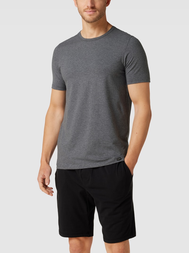 T-Shirt mit Label-Detail im 2er-Pack Modell 'Cotton Essentials' in dunkelgrau meliert