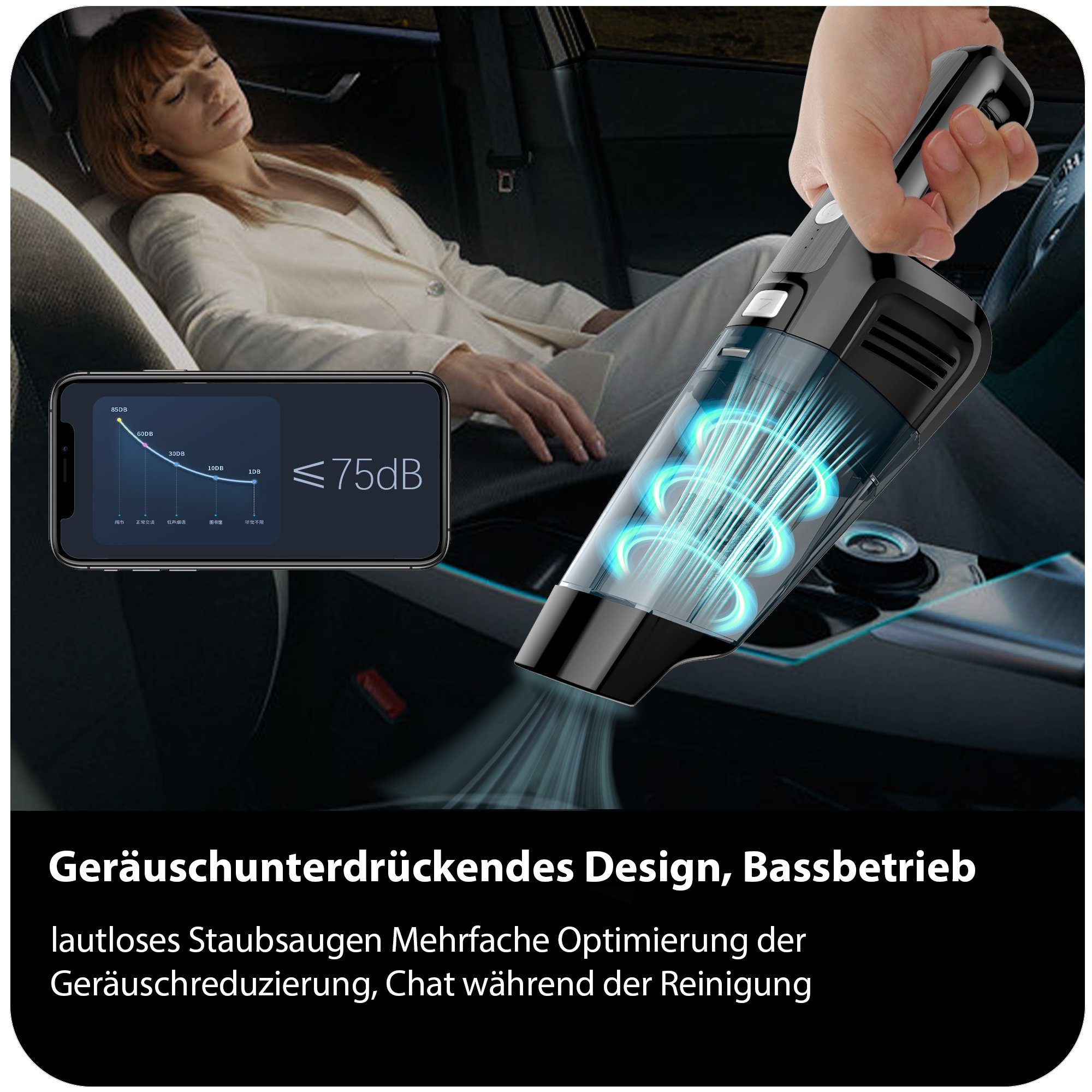 Tisoutec Akku-Handstaubsauger Akku Handstaubsauger,12000Pa USB aufladbar Tragbar Leicht Mini, Staubsauger,6000mAh Auto-Staubsauger,Nass & Trocken Handsauger