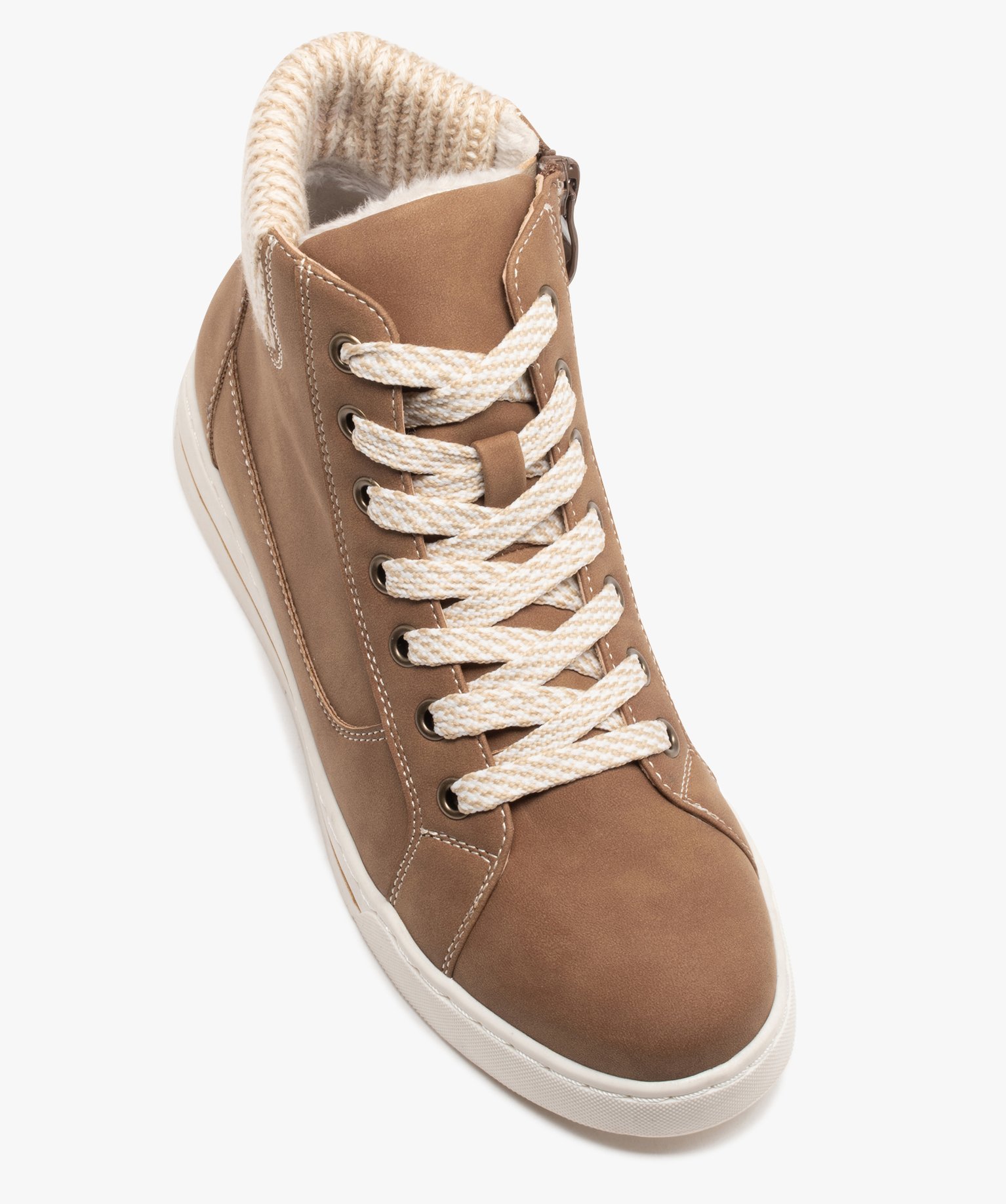 Basket mid-cut avec col en tricot femme camel | GEMO