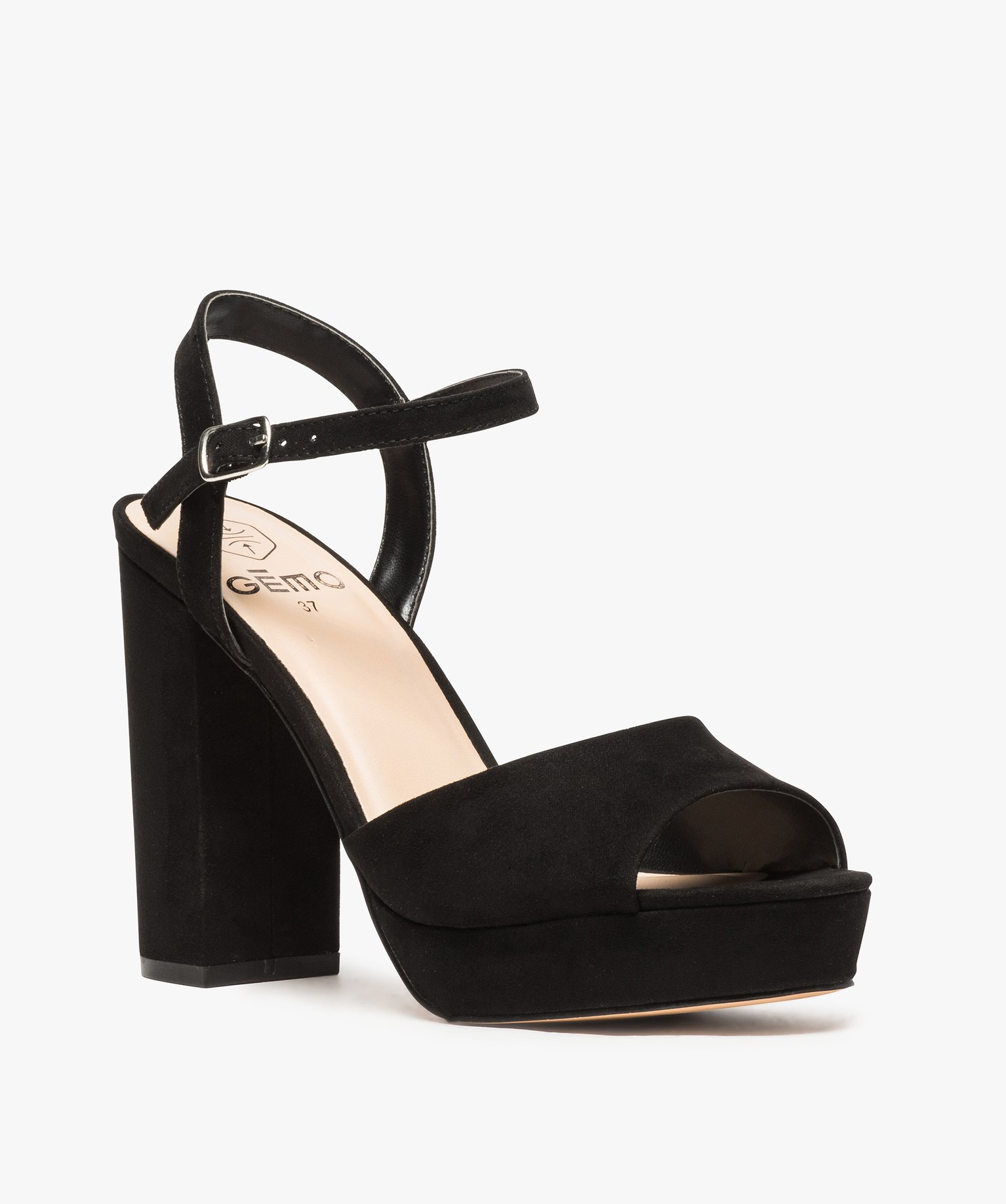 Sandales femme à talon haut et plate-forme noir | GEMO