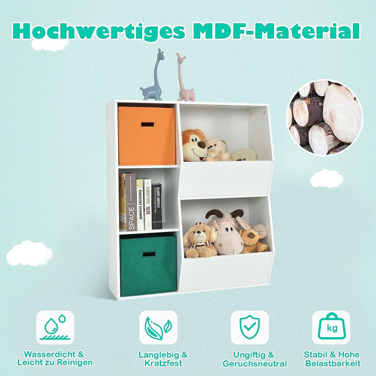 Costway 3-stöckiges Kinderregal, Eckregal modern zur Aufbewahrung