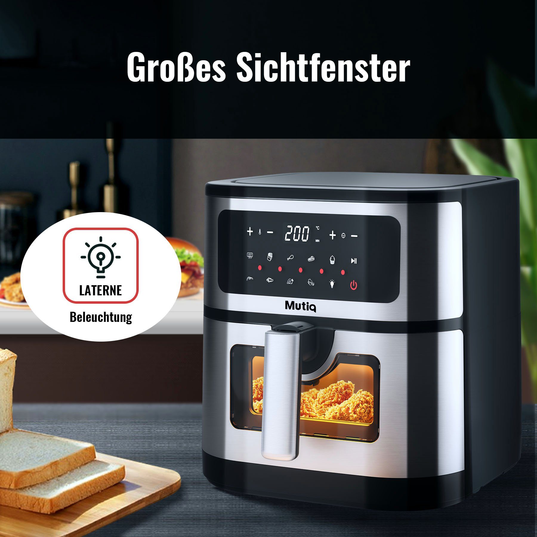 Senmudi Heißluftfritteuse Air fryer 7.5L XXL,Fritteuse ohne Öl,LED-Touchscreen,10 Programme, 1800W,Gesunde Heißluftfritteuse,Küchengerät für fettarmes Frittieren