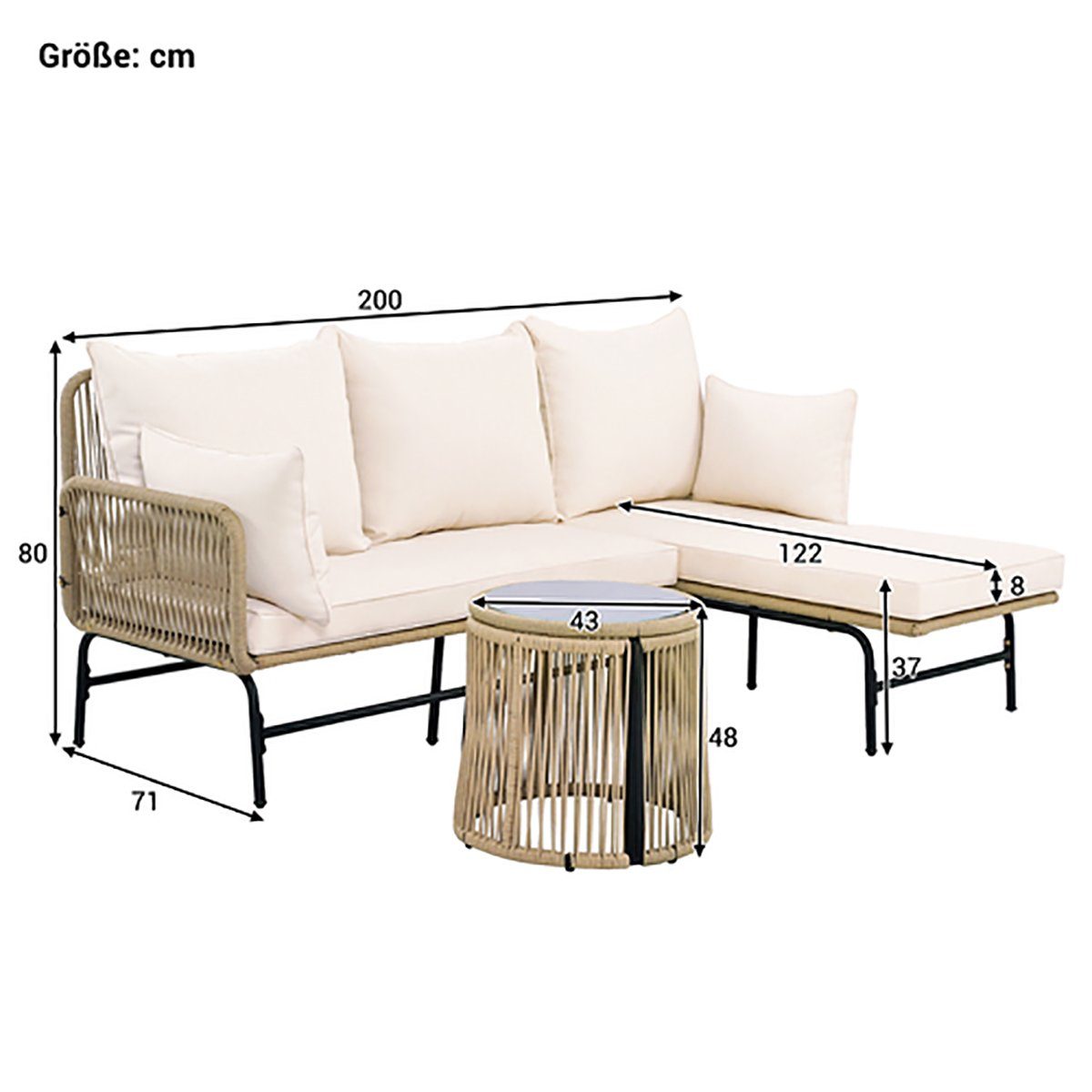 DOTMALL Tischsitz Weißes Gartenmöbel-Freizeit-Set aus gewebtem Seil für den Außenbereich