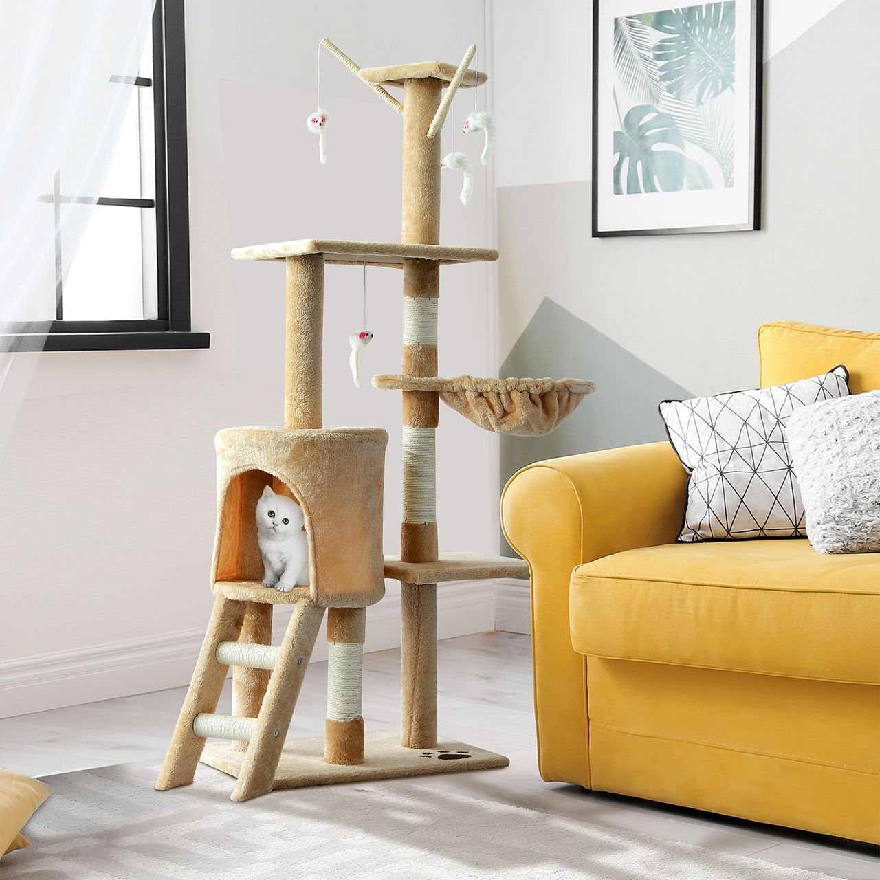 PawHut Katzenbaum Kratzbaum Katzenkratzbaum Kletterbaum Katze Treppe 4 Spielzeug