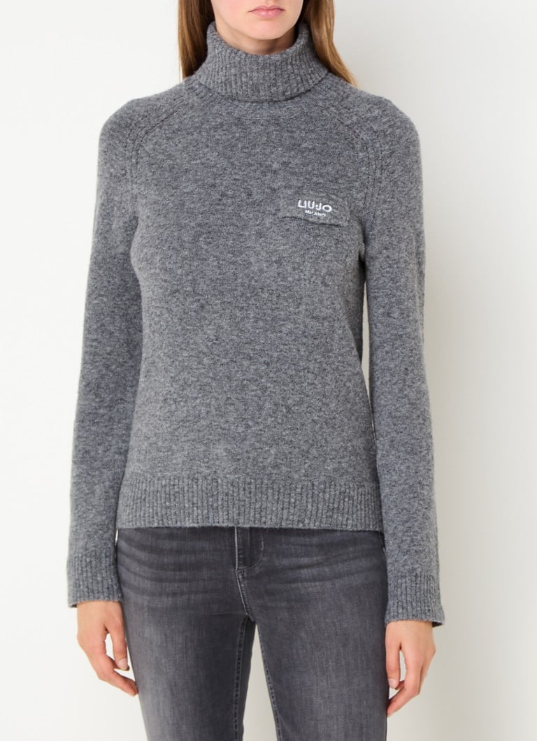Sweter Liu Jo z cienkiej dzianiny z domieszką wełny alpaki, z haftowanym logo.