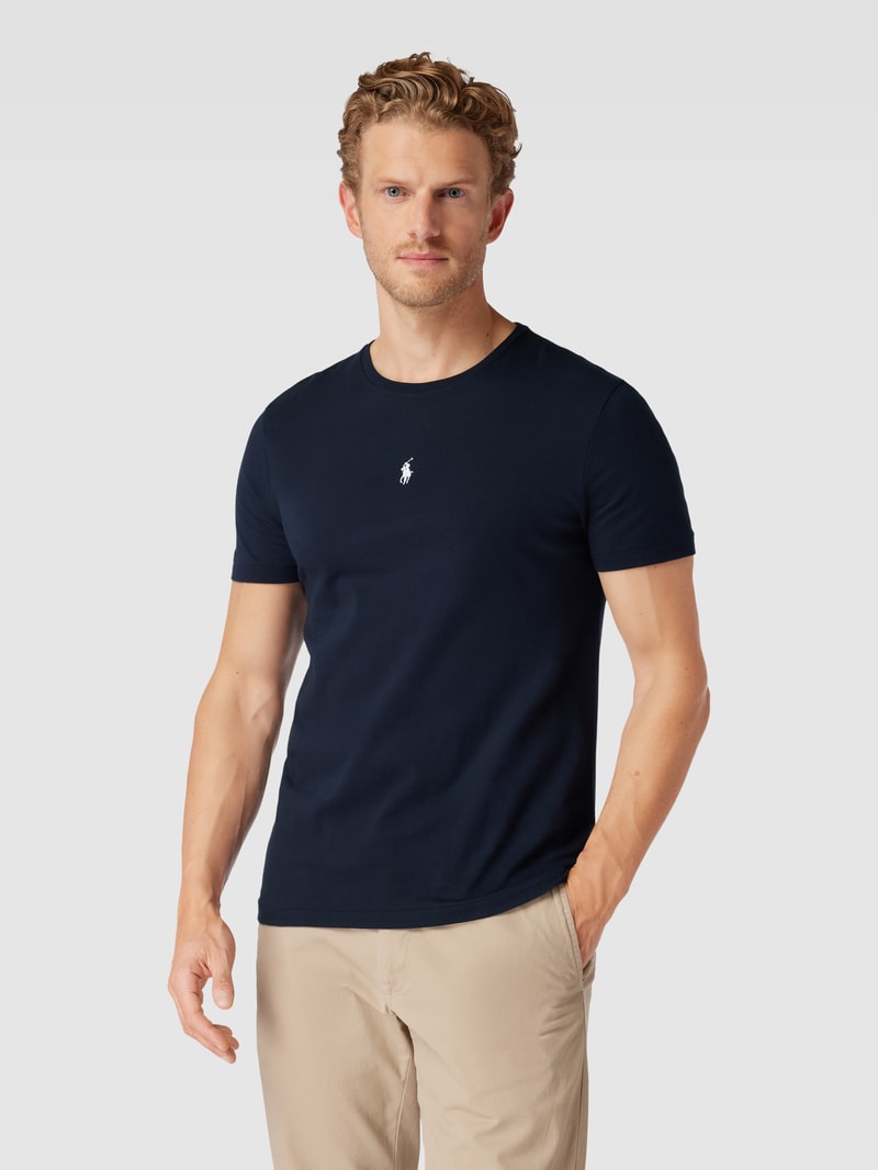 T-Shirt mit Logo-Stitching in marineblau